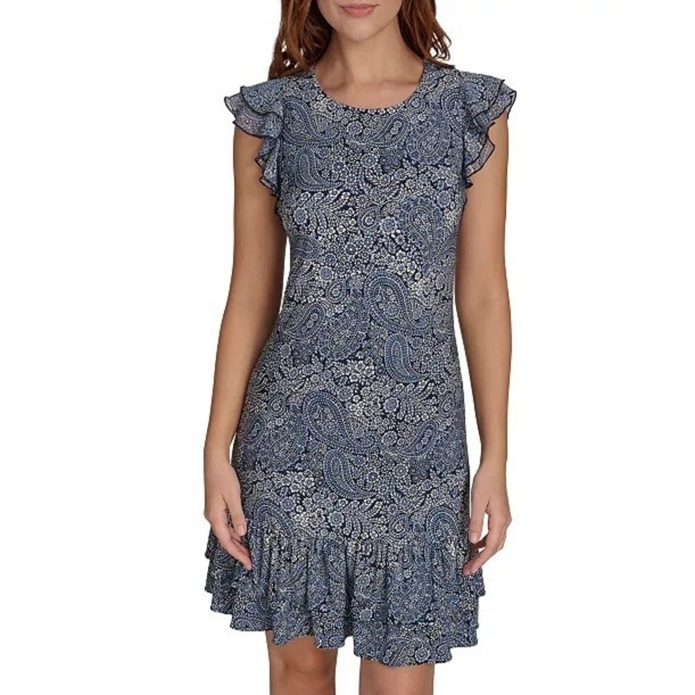 NWT Tommy Hilfiger Women's Printed Flutter-Sleeve Shift Dress 16 $109